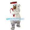 Mediocre White Bear With Red Scarf Mascot Costume