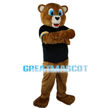 Blue Eyes Bear With Black Shirt Mascot Costume