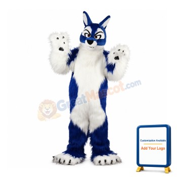Strong White & Blue Wolf Mascot Costume