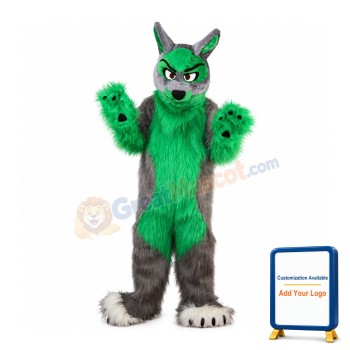 Ferocious Green & Grey Wolf Mascot Costume