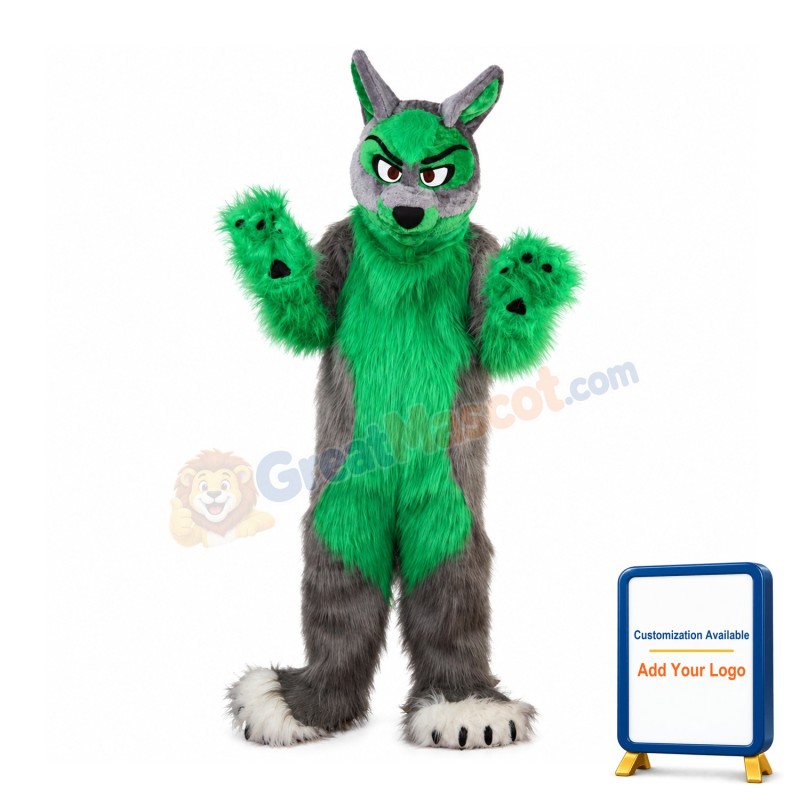 Ferocious Green & Grey Wolf Mascot Costume