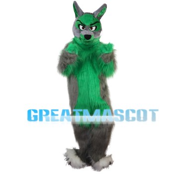 Ferocious Green & Grey Wolf Mascot Costume