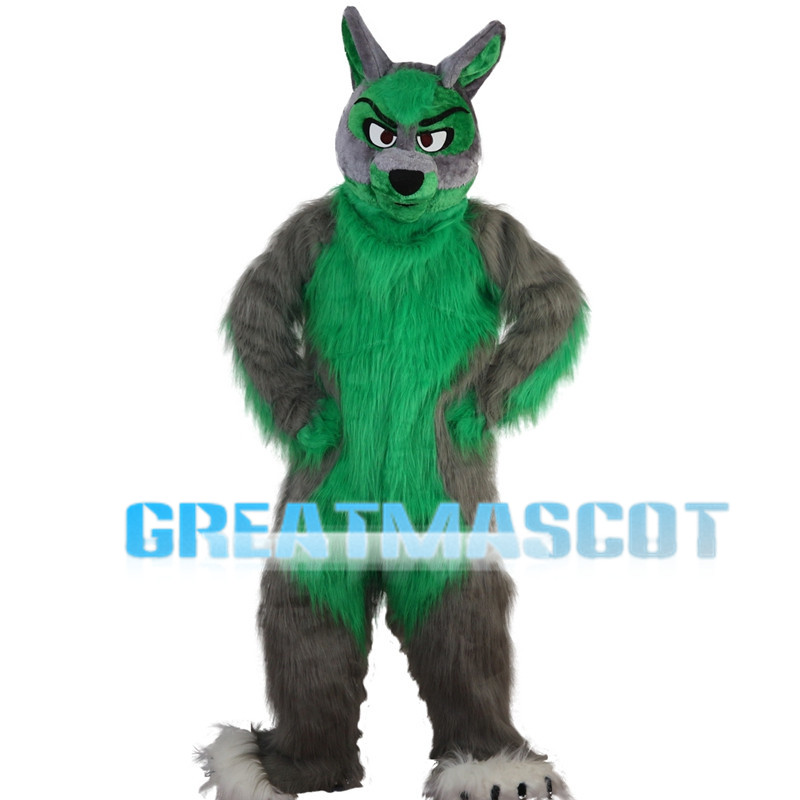 Ferocious Green & Grey Wolf Mascot Costume