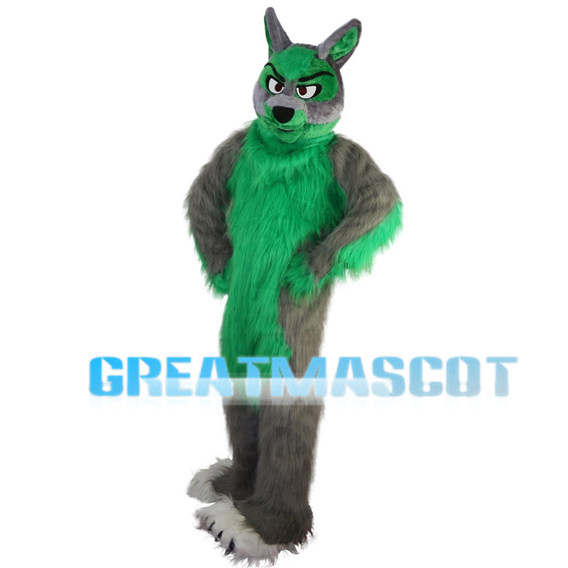 Ferocious Green & Grey Wolf Mascot Costume