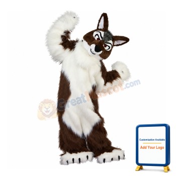 Soft Long Fur Brown & White Wolf Mascot Costume