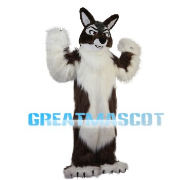 Soft Long Fur Brown & White Wolf Mascot Costume
