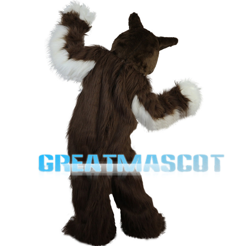 Soft Long Fur Brown & White Wolf Mascot Costume