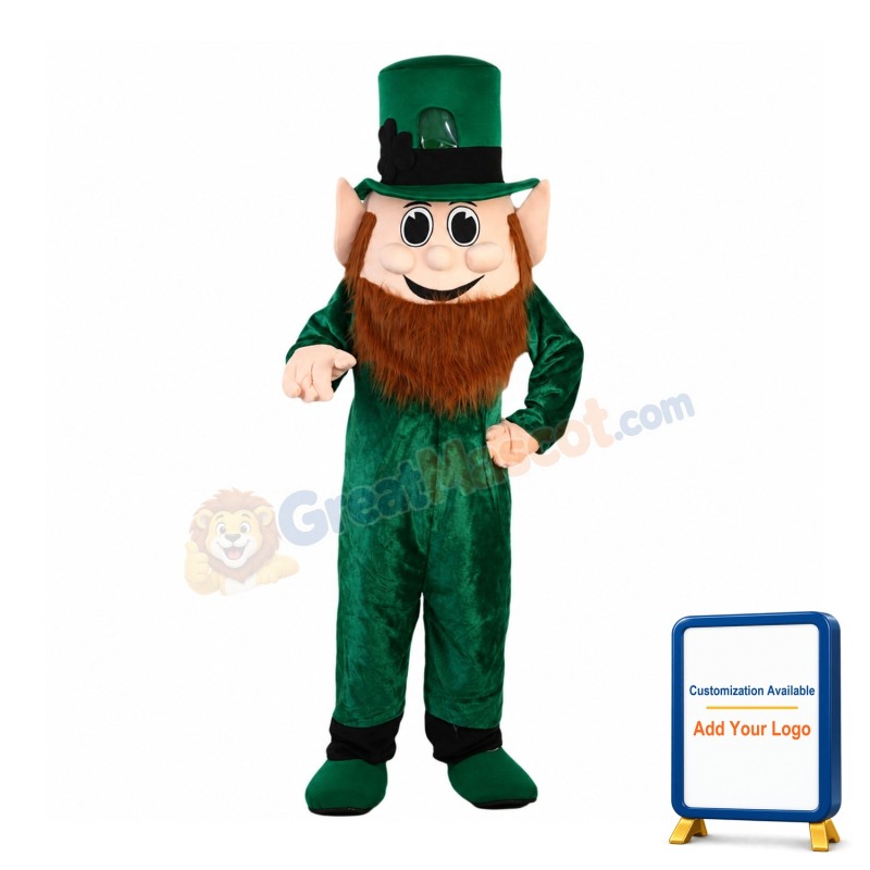 Brown Beard Green Elf Mascot Costume