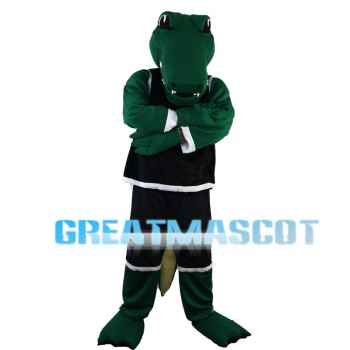 Green Crocodile With Black Sports Set Mascot Costume