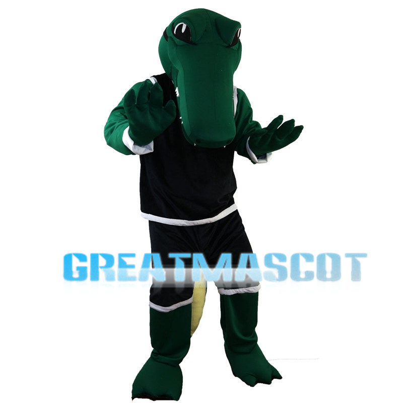 Green Crocodile With Black Sports Set Mascot Costume