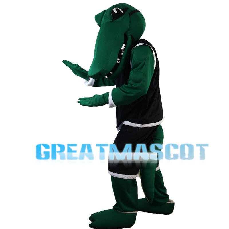 Green Crocodile With Black Sports Set Mascot Costume