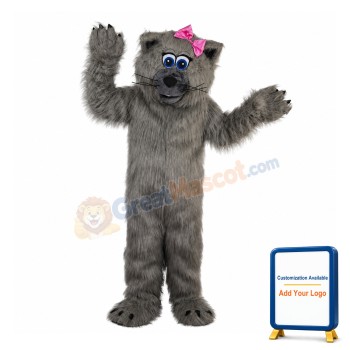 Grey Beaver With Pink Bow Mascot Costume