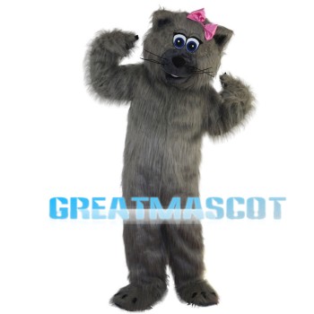 Grey Beaver With Pink Bow Mascot Costume
