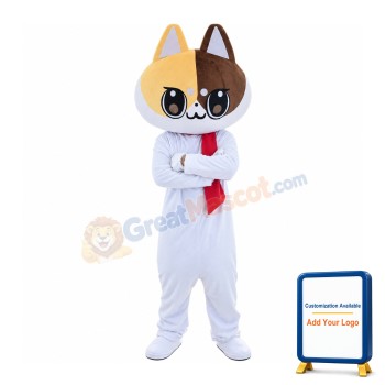 Cute White Doodle Cat Mascot Costume