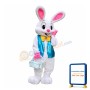Coy White Rabbit With Blue Vest Mascot Costume