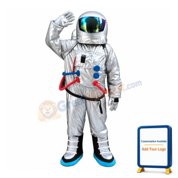 Waving Astronaut Wearing Space Suit Mascot Costume