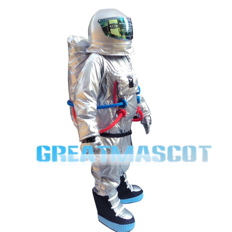 Waving Astronaut Wearing Space Suit Mascot Costume