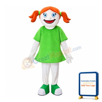 Orange Hair Girl With Green Dress Mascot Costume