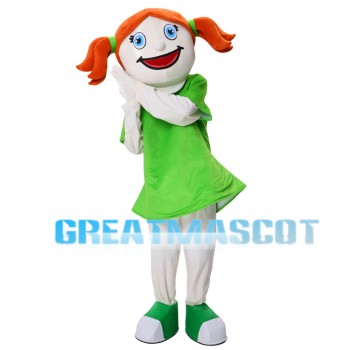 Orange Hair Girl With Green Dress Mascot Costume