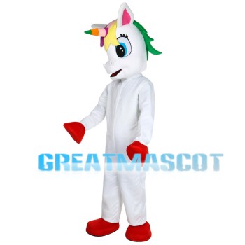 Red Hoofs Horse With Colorful Horn Mascot Costume