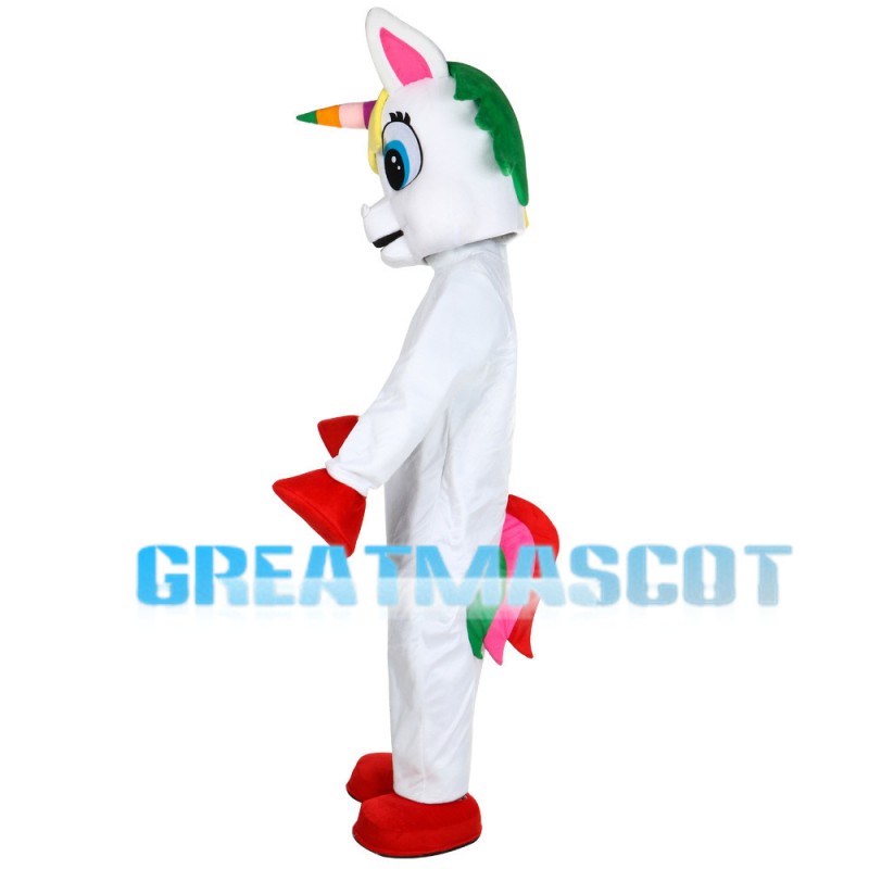 Red Hoofs Horse With Colorful Horn Mascot Costume