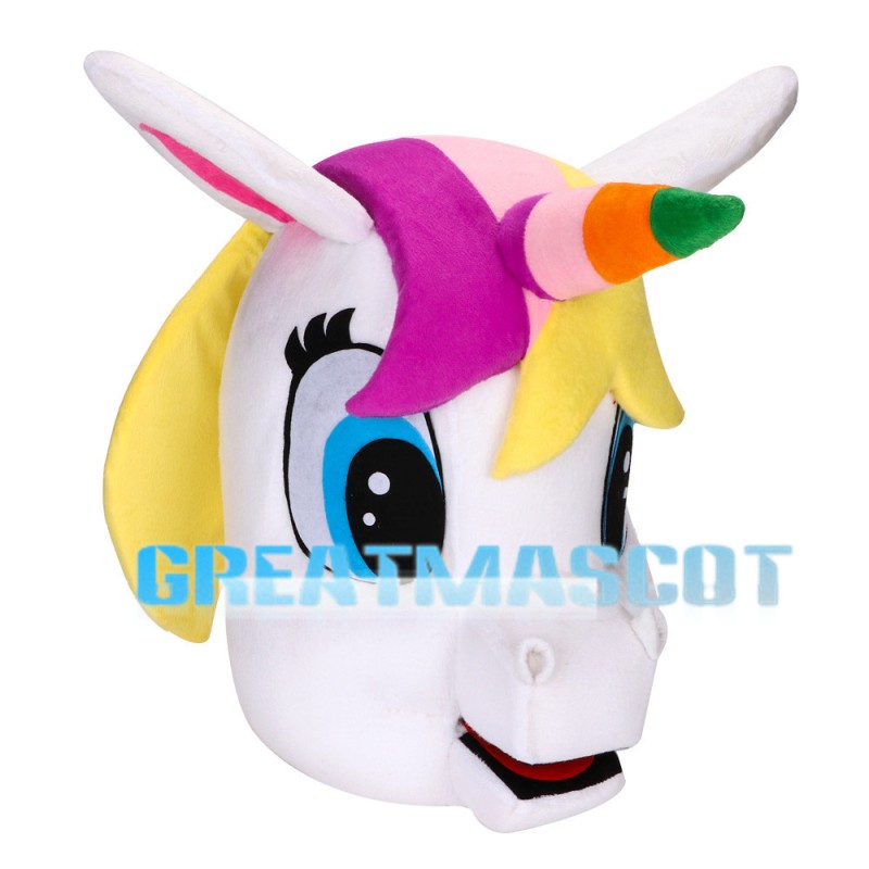 Red Hoofs Horse With Colorful Horn Mascot Costume