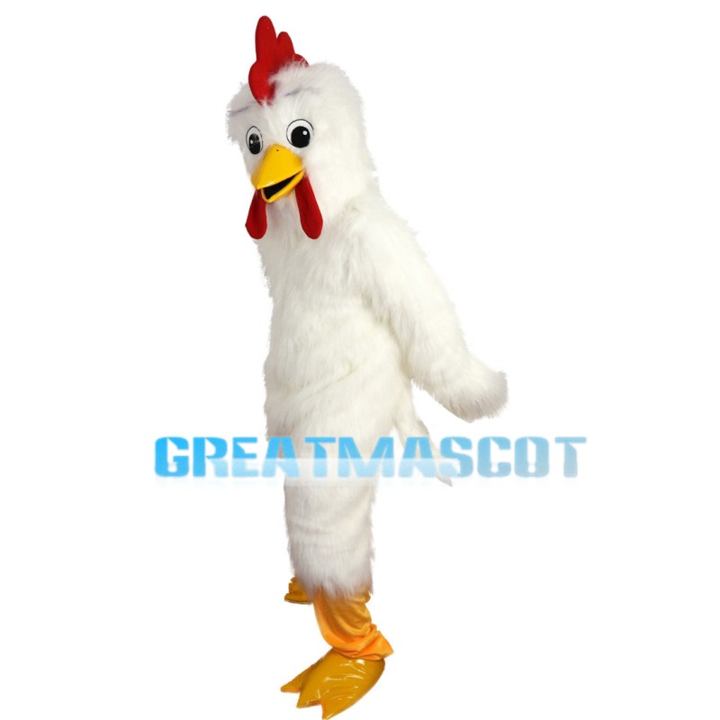 Fat Long Fur White Chicken Mascot Costume