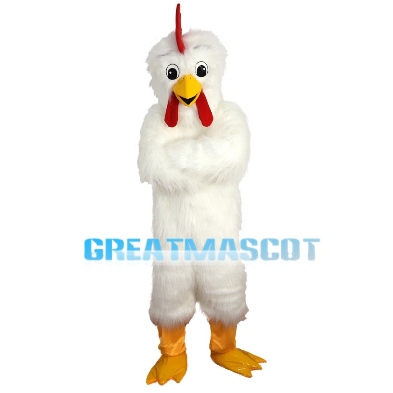 Fat Long Fur White Chicken Mascot Costume