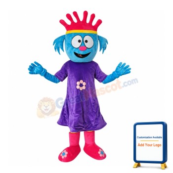 Blue Girl In Purple Flower Dress Mascot Costume