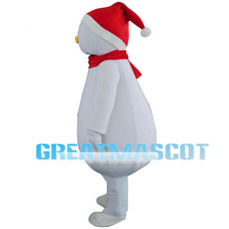 Beckoning Snowman With Red Scarf Mascot Costume