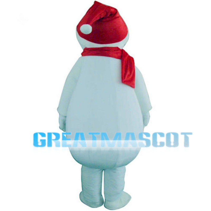 Beckoning Snowman With Red Scarf Mascot Costume