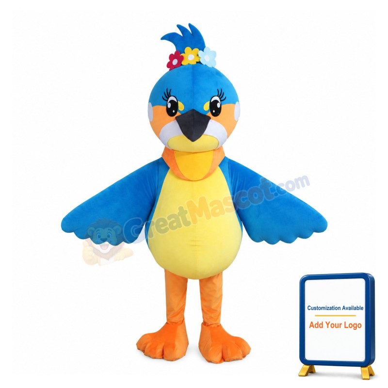 Bright Eyes Bird With Colorful Flowers Mascot Costume