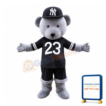 Lively Gray Bear With Jersey Mascot Costume