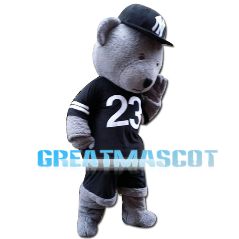 Lively Gray Bear With Jersey Mascot Costume