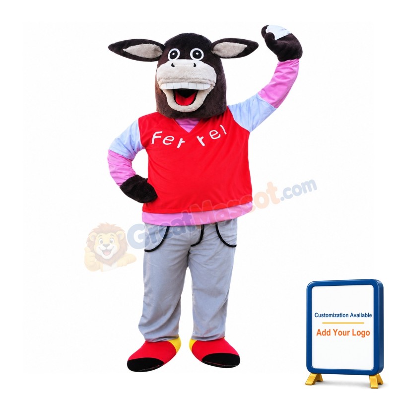 Passionate Smiling Horse In Red Vest Mascot Costume
