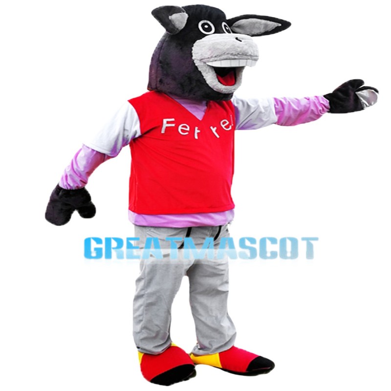 Passionate Smiling Horse In Red Vest Mascot Costume