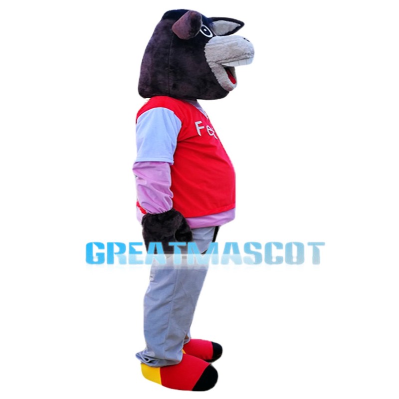 Passionate Smiling Horse In Red Vest Mascot Costume