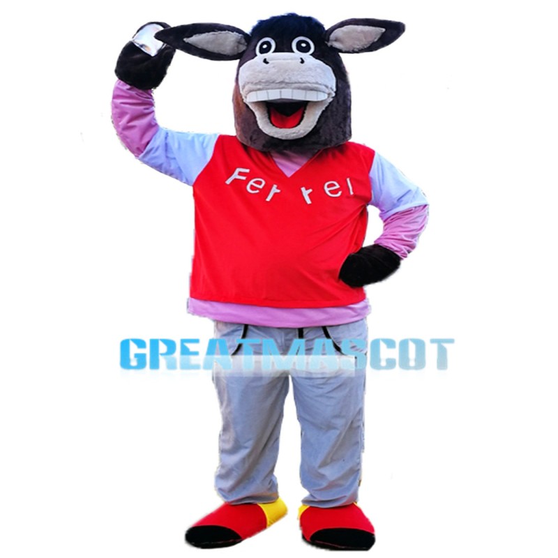 Passionate Smiling Horse In Red Vest Mascot Costume
