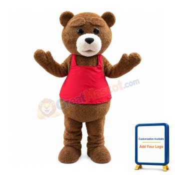 Brown Bear With Red Vest Mascot Costume