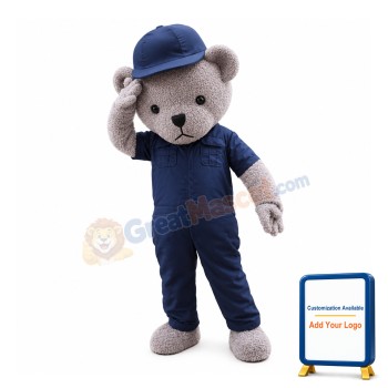 Grey Bear With Blue Set Mascot Costume