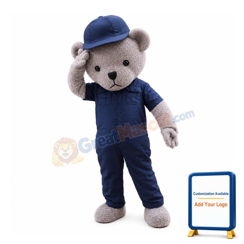 Grey Bear With Blue Set Mascot Costume