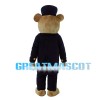 Brown Bear With Black Suit And Hat Mascot Costume