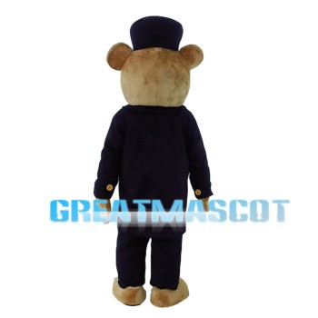 Brown Bear With Black Suit And Hat Mascot Costume