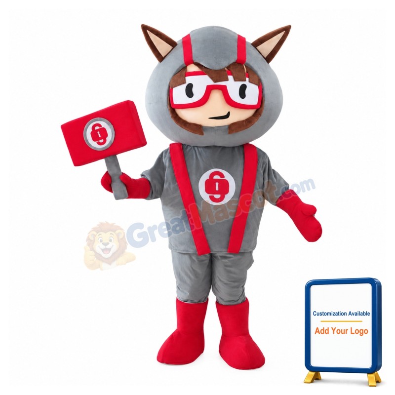 Cartoon Unlocker Holding Sign Mascot Costume