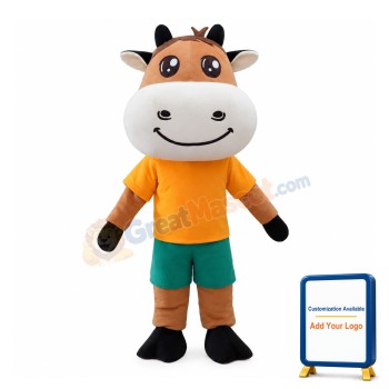 Happy Brown Cattle Couple Mascot Costume
