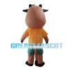 Happy Brown Cattle Couple Mascot Costume