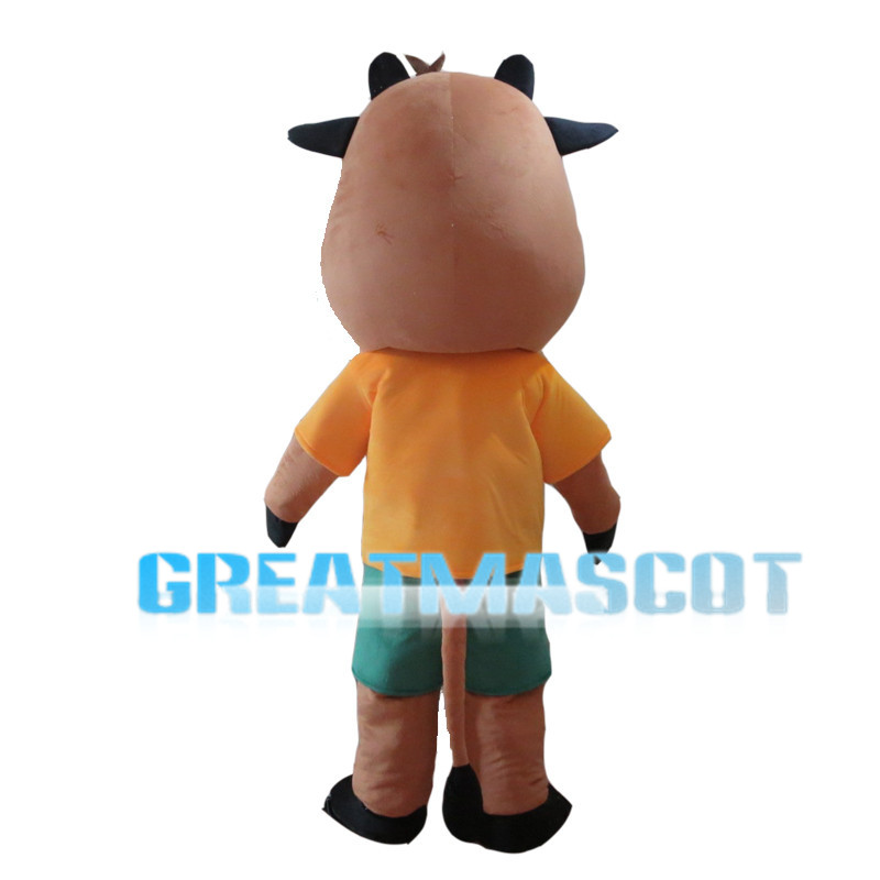 Happy Brown Cattle Couple Mascot Costume