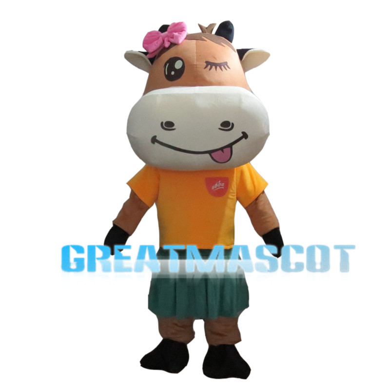 Happy Brown Cattle Couple Mascot Costume