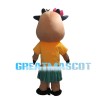 Happy Brown Cattle Couple Mascot Costume