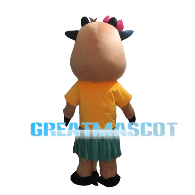 Happy Brown Cattle Couple Mascot Costume